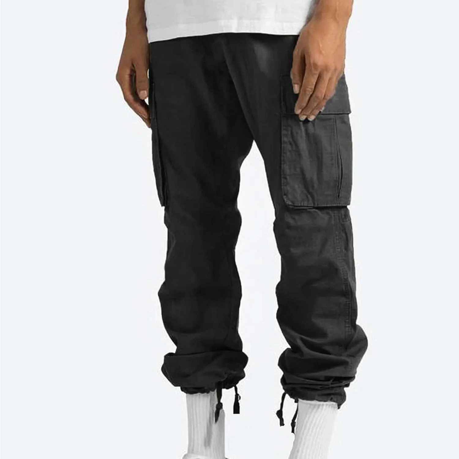 Maiyifu-GJ Men's Elastic Waist Cargo Pants Lightweight Multi-Pockets Hiking Long Trousers Casual Athletic Joggers Sweatpants