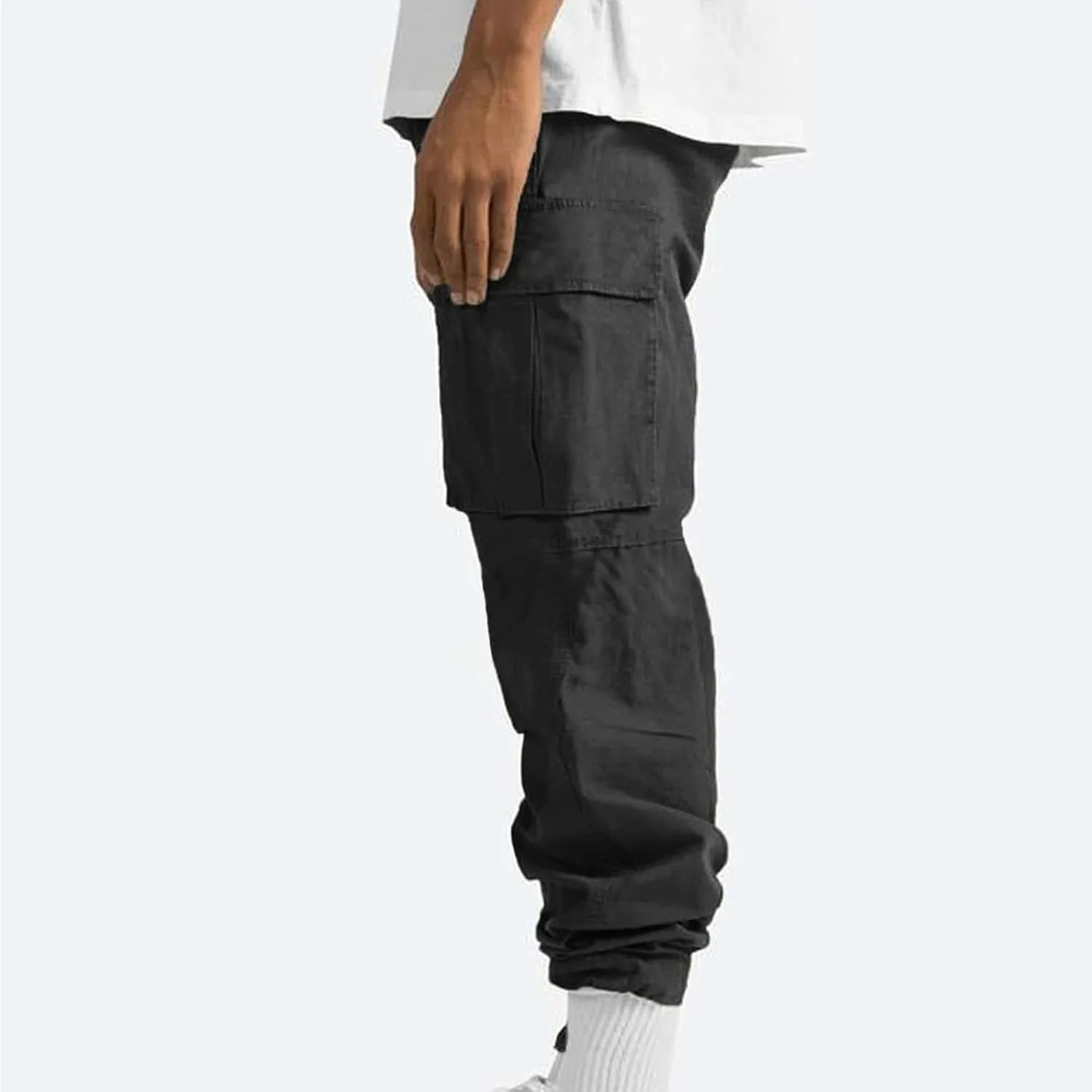Maiyifu-GJ Men's Elastic Waist Cargo Pants Lightweight Multi-Pockets Hiking Long Trousers Casual Athletic Joggers Sweatpants