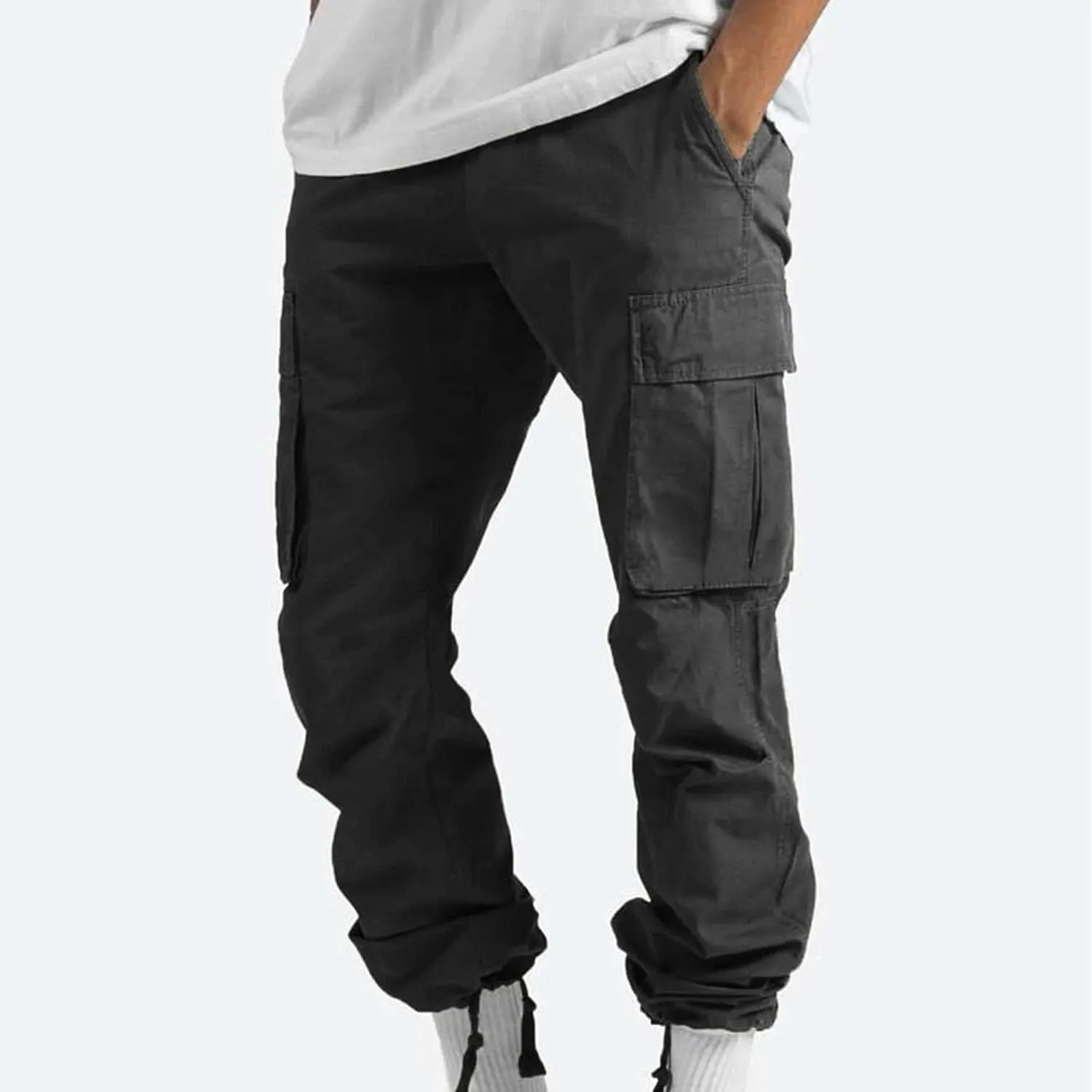 Maiyifu-GJ Men's Elastic Waist Cargo Pants Lightweight Multi-Pockets Hiking Long Trousers Casual Athletic Joggers Sweatpants