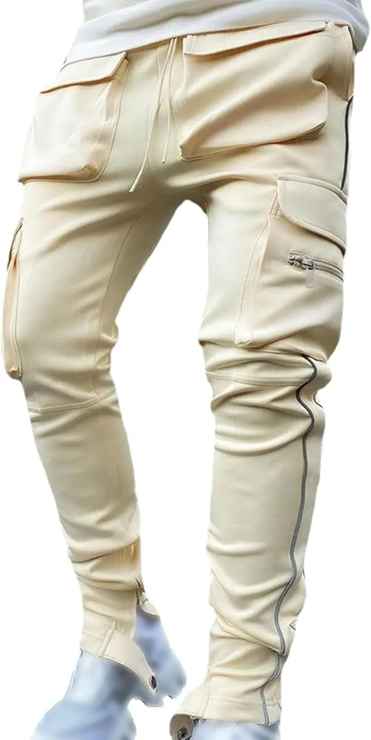 Maiyifu-GJ Men's Multi-Pockets Cargo Joggers Pants Fashion Casual Stretch Drawstring Sweatpants Athletic Hiking Trousers
