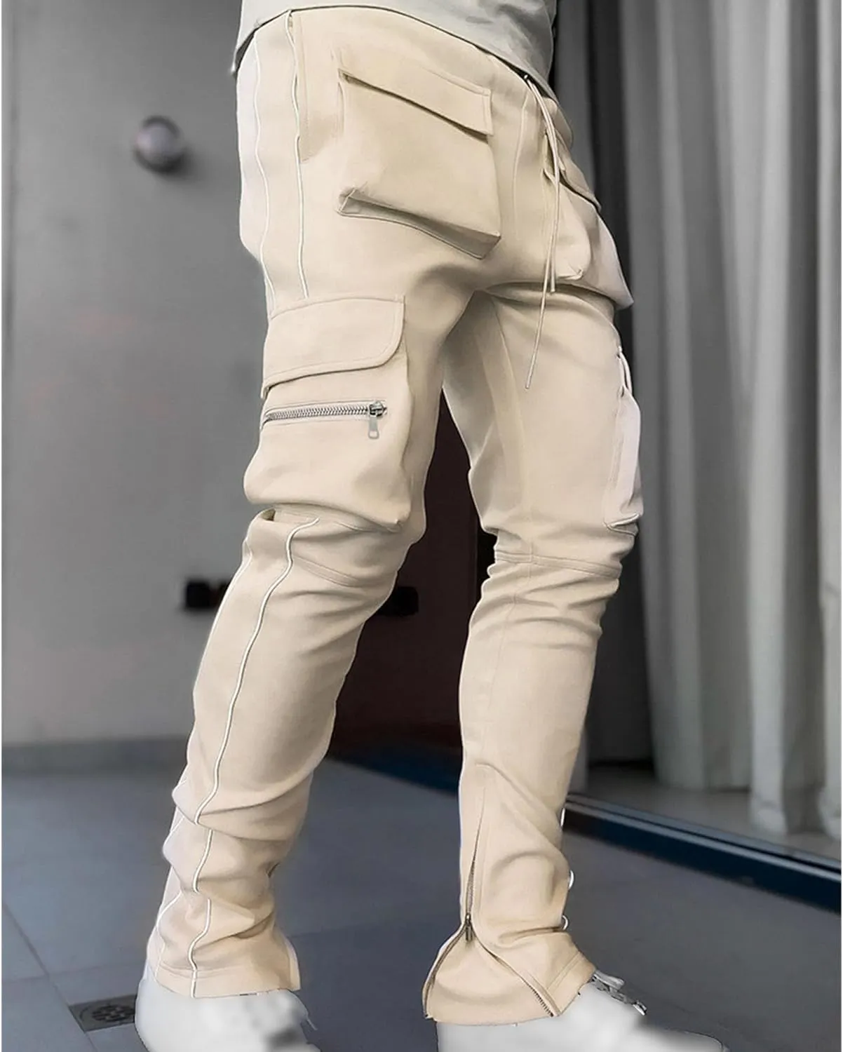 Maiyifu-GJ Men's Multi-Pockets Cargo Joggers Pants Fashion Casual Stretch Drawstring Sweatpants Athletic Hiking Trousers