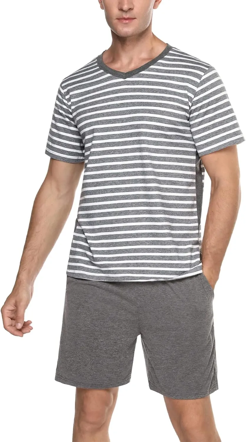 Marvmys Men's Short Sleeve Pajama Set Summer Pj Short Set 2 Pcs Loungewear Sleepwear with Pockets