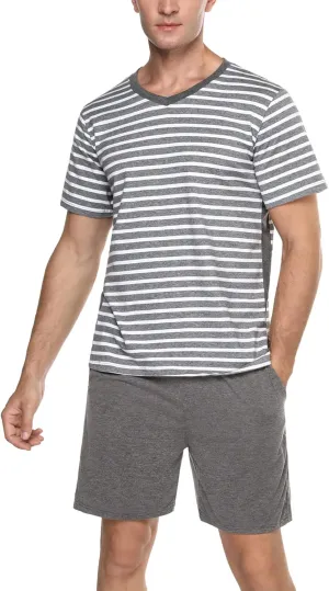 Marvmys Men's Short Sleeve Pajama Set Summer Pj Short Set 2 Pcs Loungewear Sleepwear with Pockets