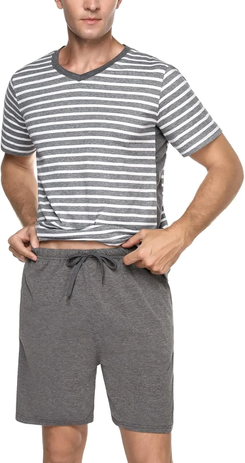 Marvmys Men's Short Sleeve Pajama Set Summer Pj Short Set 2 Pcs Loungewear Sleepwear with Pockets