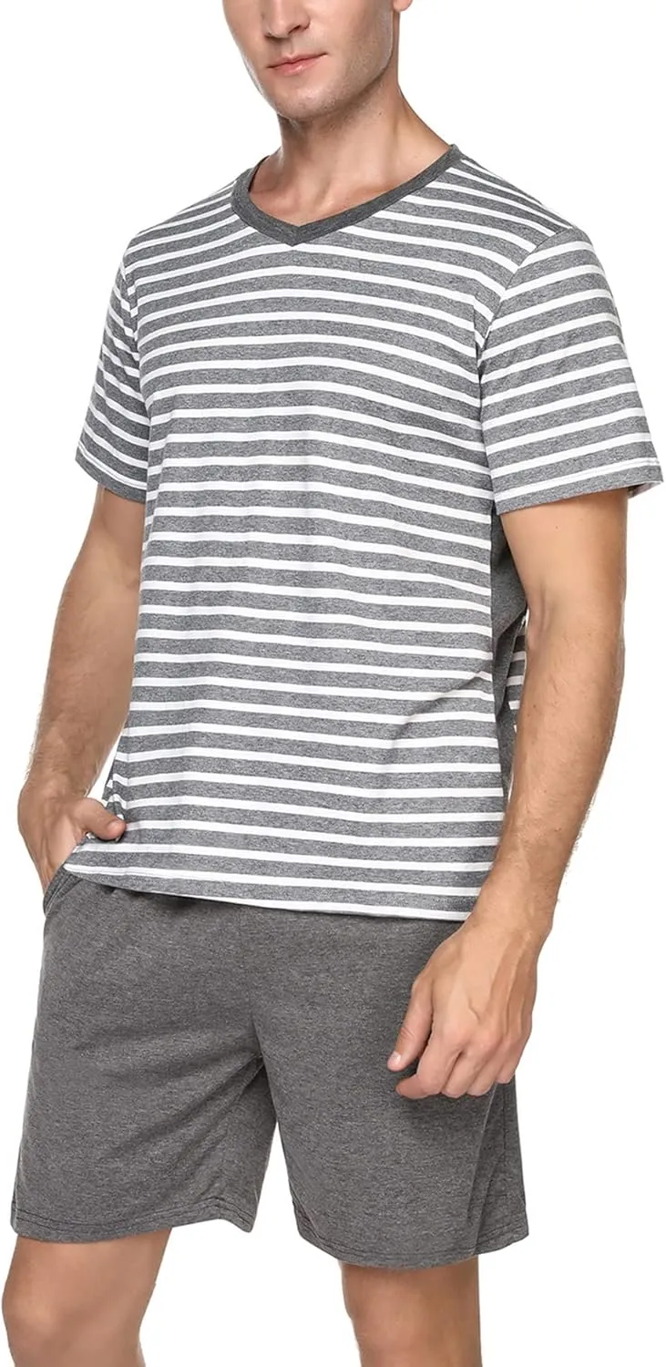 Marvmys Men's Short Sleeve Pajama Set Summer Pj Short Set 2 Pcs Loungewear Sleepwear with Pockets