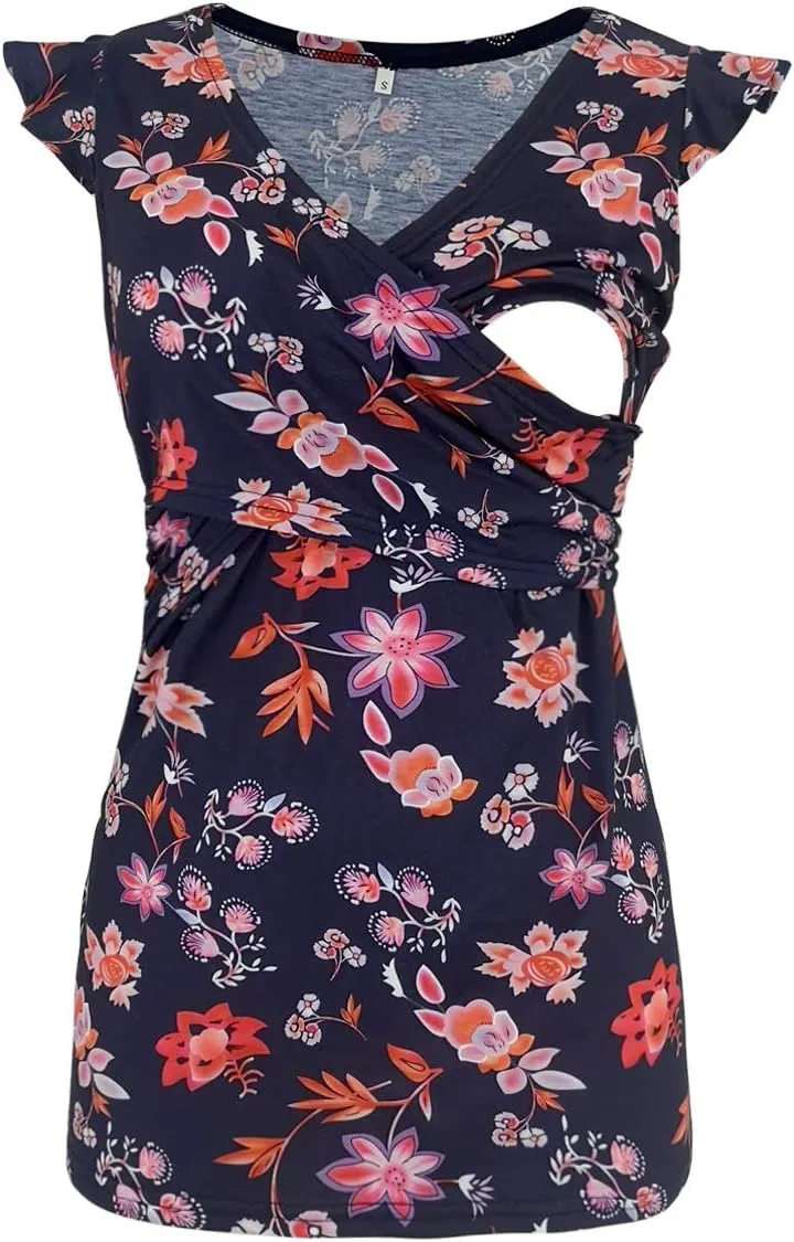 Maternity Nursing Top Summer Casual Ruched Pregnancy Breastfeeding T Shirt Sleeveless Comfy Breathable Pregnant Tank