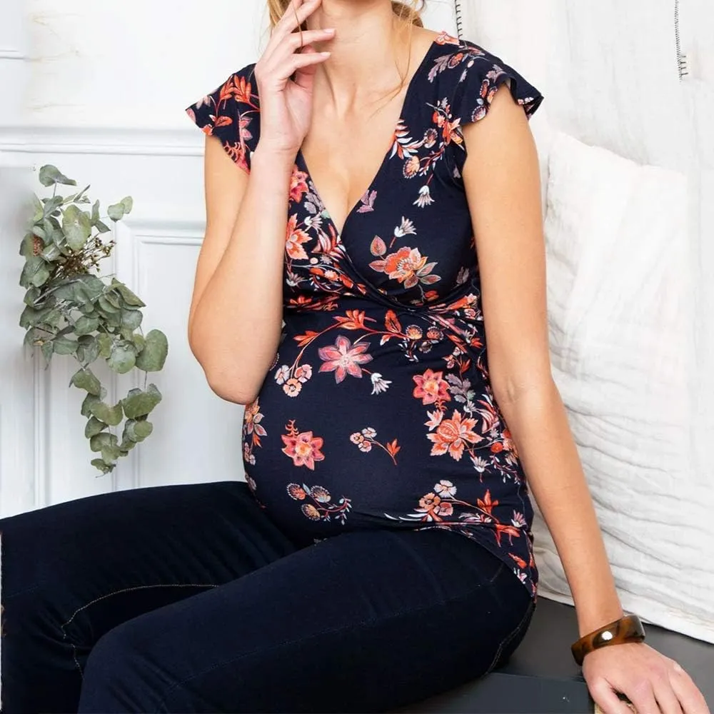 Maternity Nursing Top Summer Casual Ruched Pregnancy Breastfeeding T Shirt Sleeveless Comfy Breathable Pregnant Tank