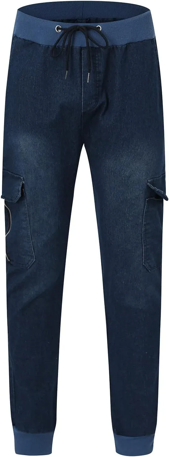 Means Jeans Casual Pocket Drawstring Waist Solid Color Slim Toe Jeans Pants Flex Waist Jean Men's Lightweight Jeans