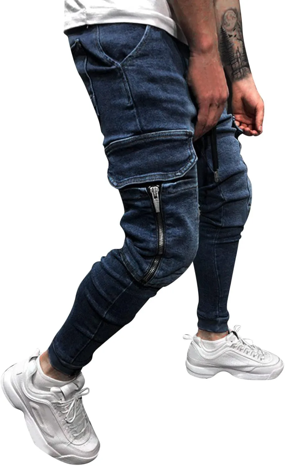 Means Jeans Casual Pocket Drawstring Waist Solid Color Slim Toe Jeans Pants Flex Waist Jean Men's Lightweight Jeans
