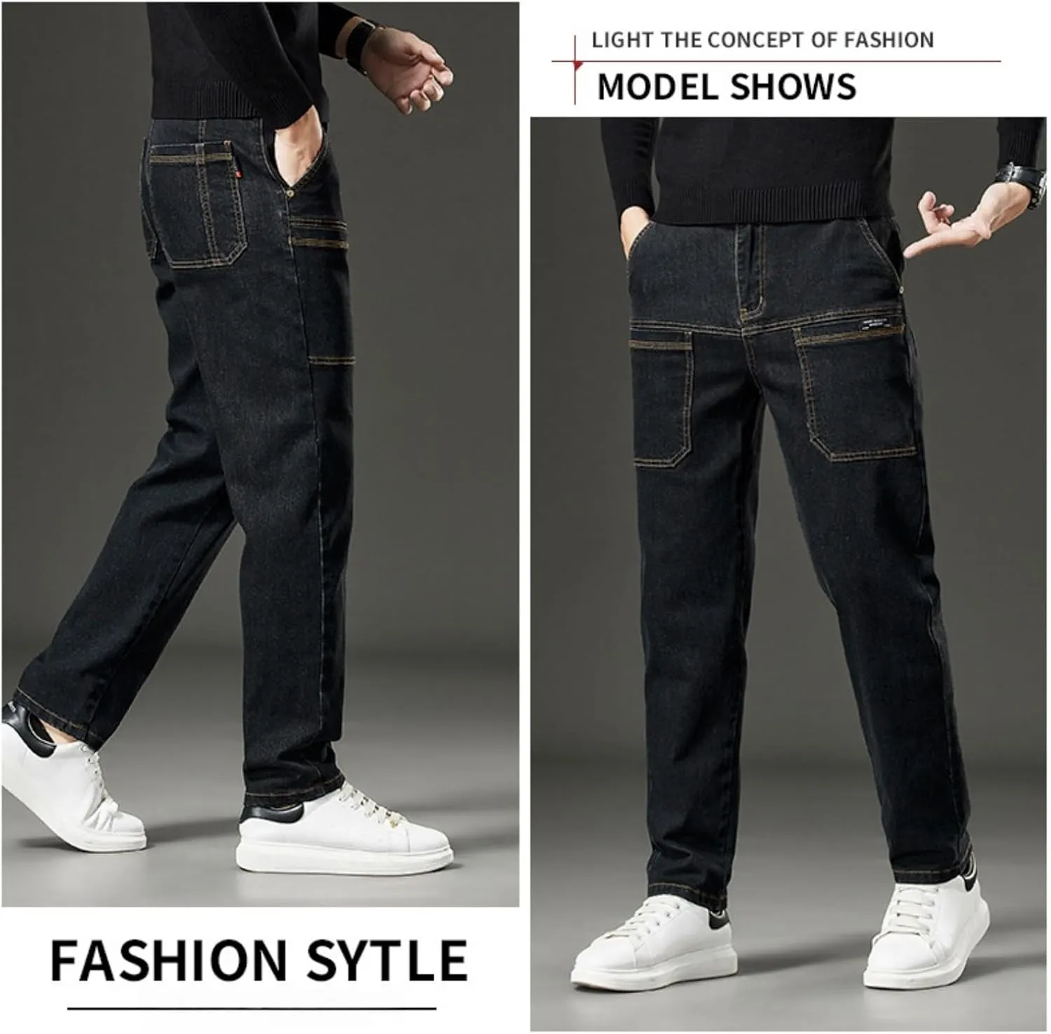 Mecutie Jeans, Acegents Cargo Pants Men High Stretch Multi-Pocket Durable Cargo Pants Comfortable Multi-Pocket Cargo Jeans