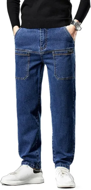 Mecutie Jeans, Men High Stretch Multi-Pocket Durable Cargo Pants, Motorcycle Jeans for Men Mens Pants Casual