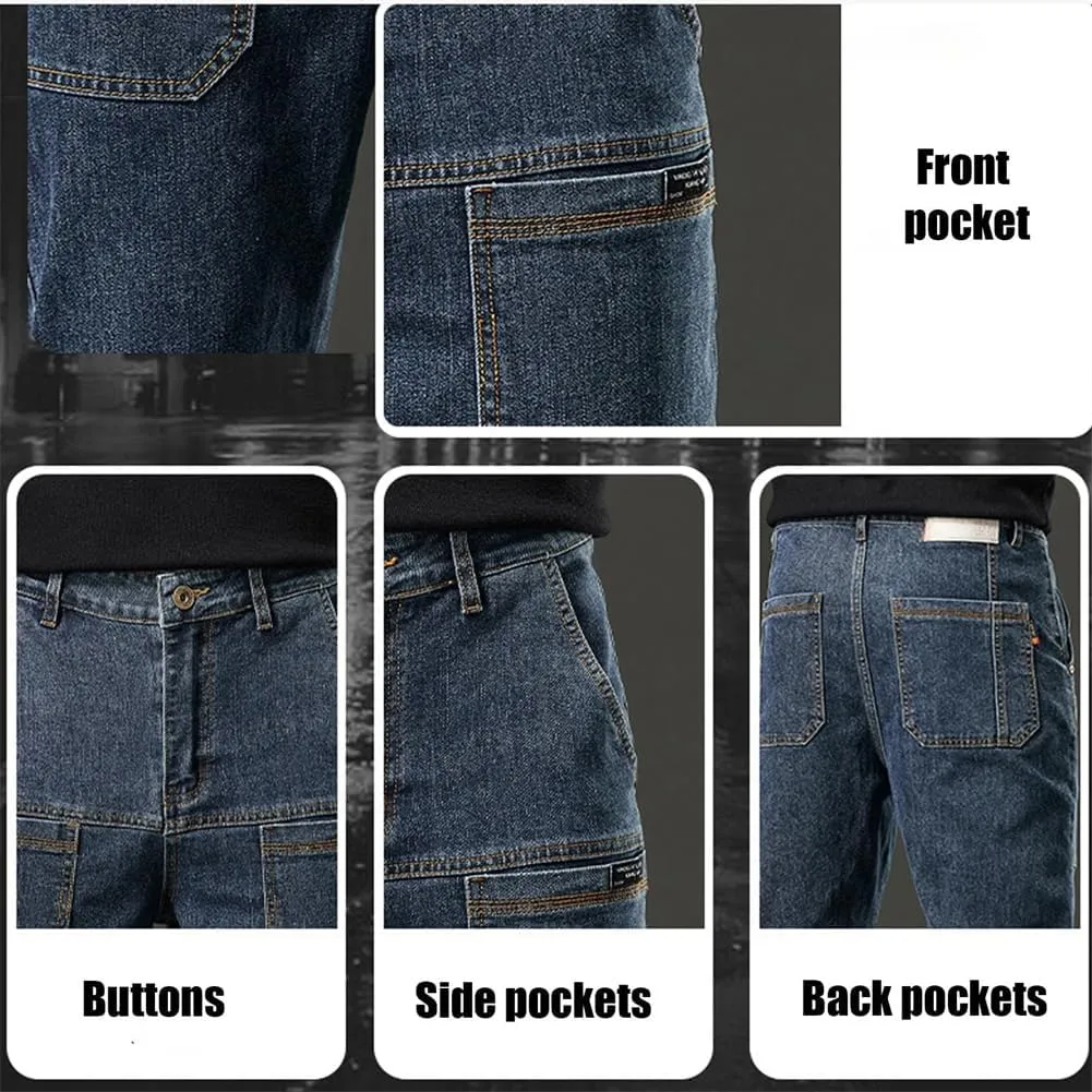 Mecutie Jeans, Men High Stretch Multi-Pocket Durable Cargo Pants, Motorcycle Jeans for Men Mens Pants Casual