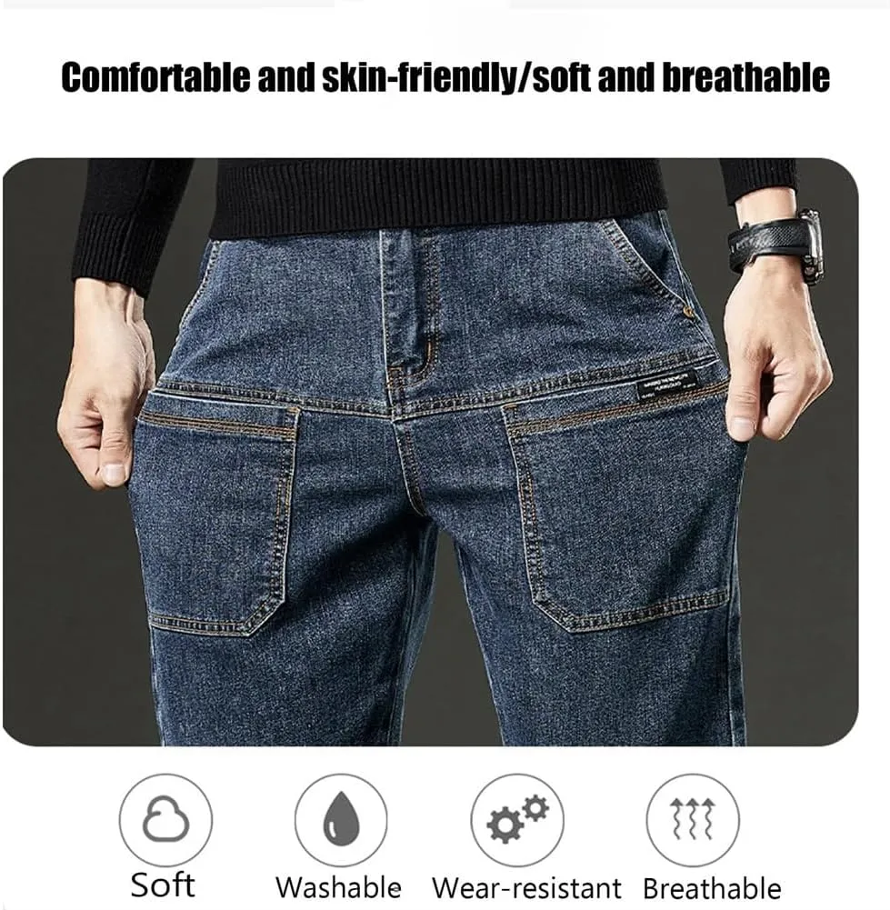 Mecutie Jeans, Men High Stretch Multi-Pocket Durable Cargo Pants, Motorcycle Jeans for Men Mens Pants Casual