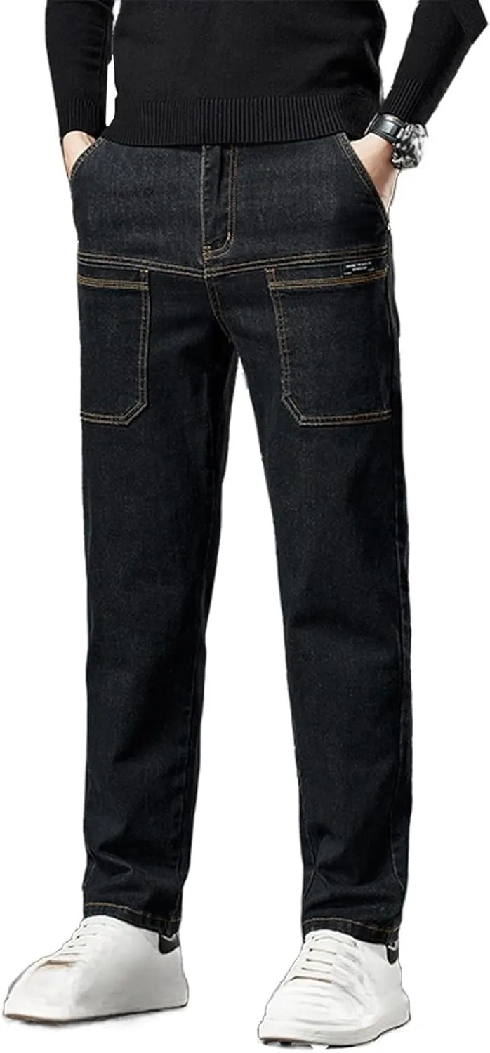 Mecutie Jeans, Men High Stretch Multi-Pocket Durable Cargo Pants, Motorcycle Jeans for Men Mens Pants Casual