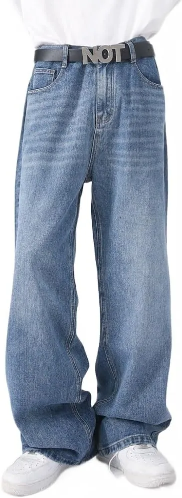 Mens Baggy Jeans Straight Wide Leg Long Jeans Trousers