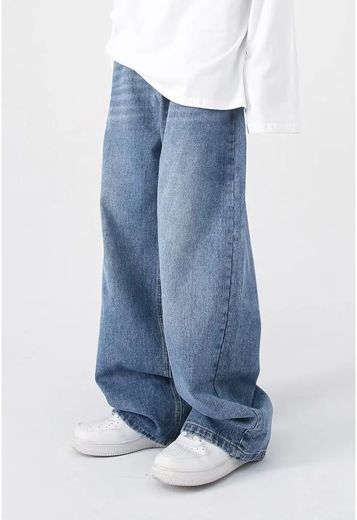 Mens Baggy Jeans Straight Wide Leg Long Jeans Trousers