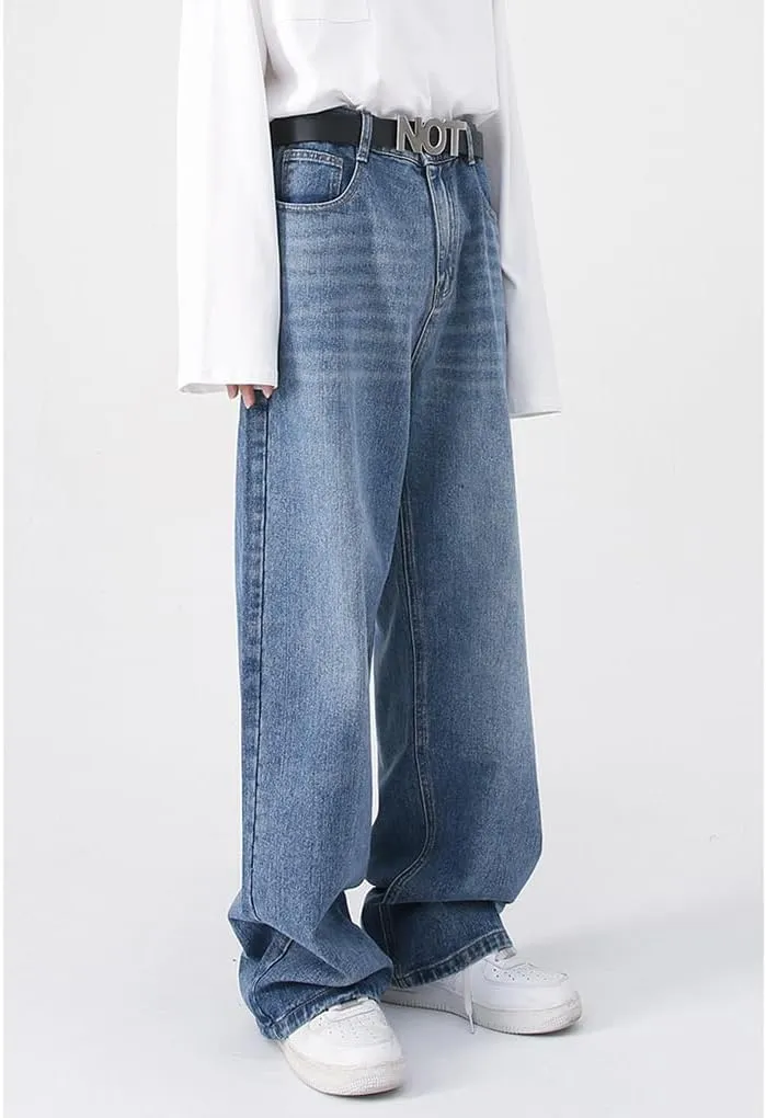 Mens Baggy Jeans Straight Wide Leg Long Jeans Trousers