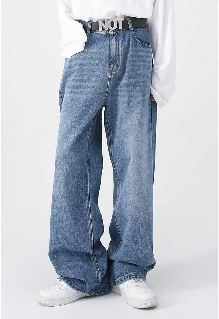 Mens Baggy Jeans Straight Wide Leg Long Jeans Trousers