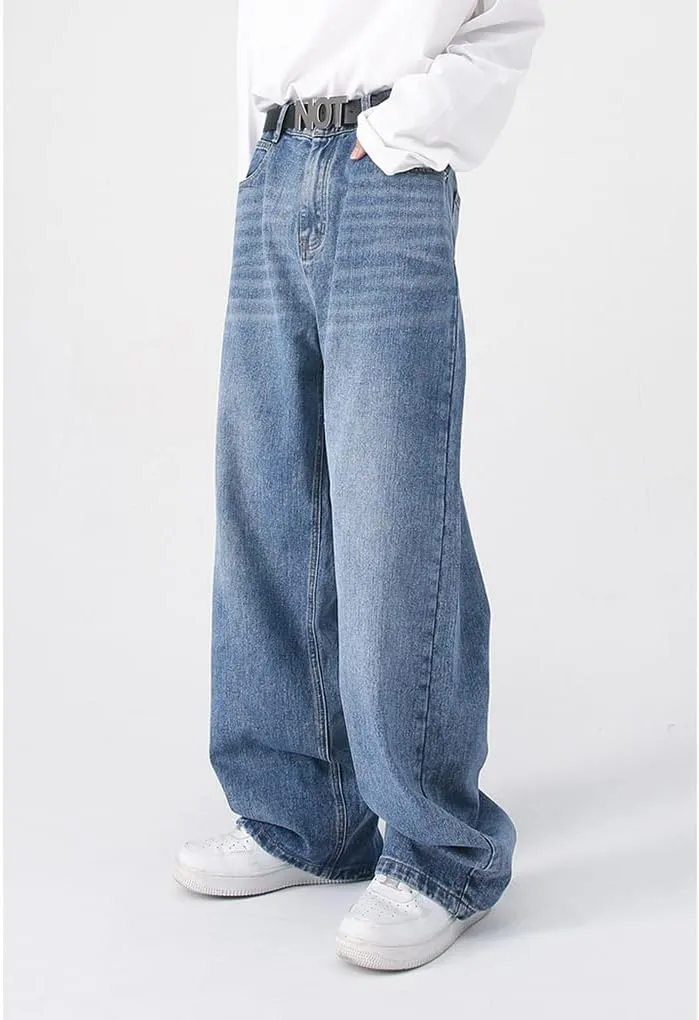Mens Baggy Jeans Straight Wide Leg Long Jeans Trousers