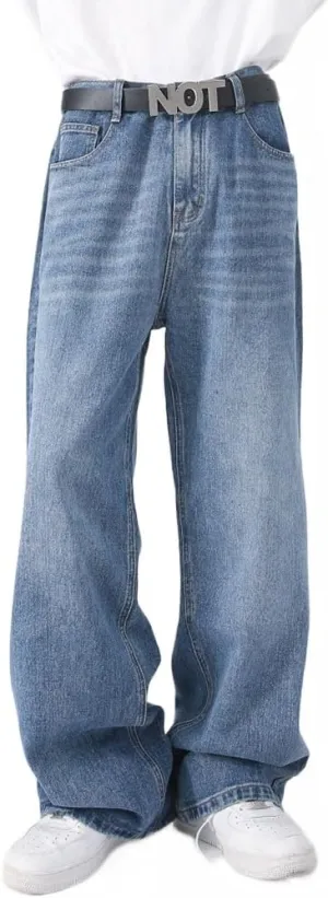 Mens Baggy Jeans Straight Wide Leg Long Jeans Trousers