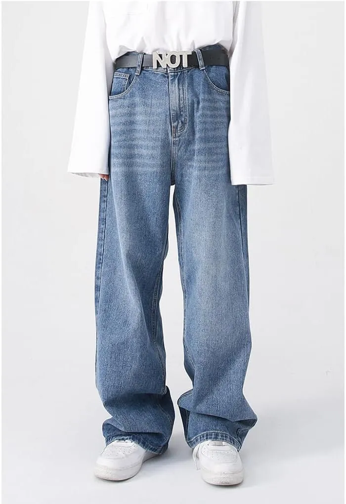 Mens Baggy Jeans Straight Wide Leg Long Jeans Trousers