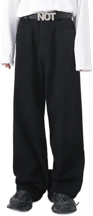 Mens Baggy Jeans Straight Wide Leg Long Jeans Trousers