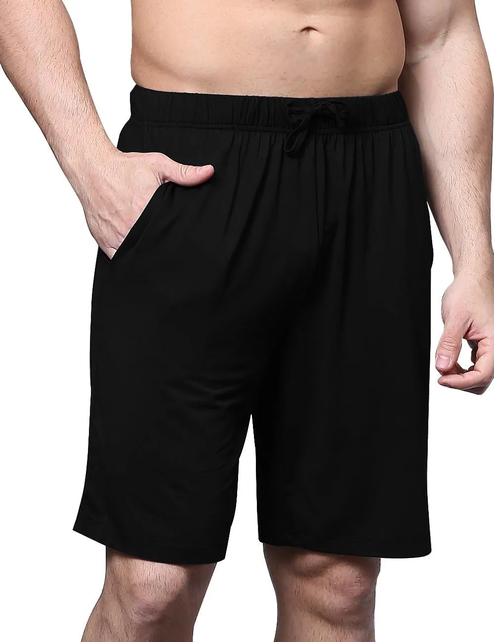Men's Bamboo Viscose Pajama Shorts Soft Lightweight Knit Sleepwear Shorts with Pockets