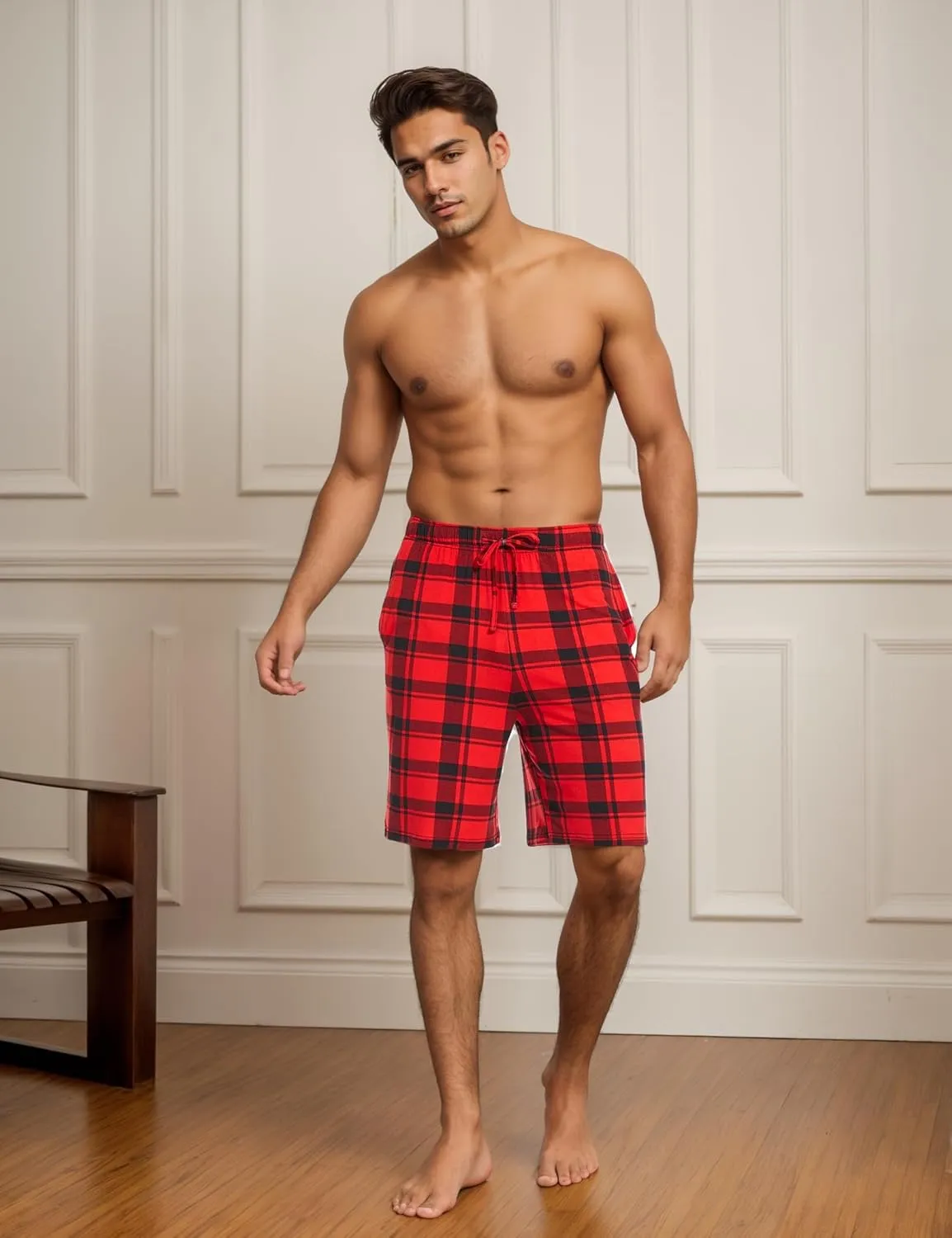 Men's Bamboo Viscose Pajama Shorts Soft Lightweight Knit Sleepwear Shorts with Pockets