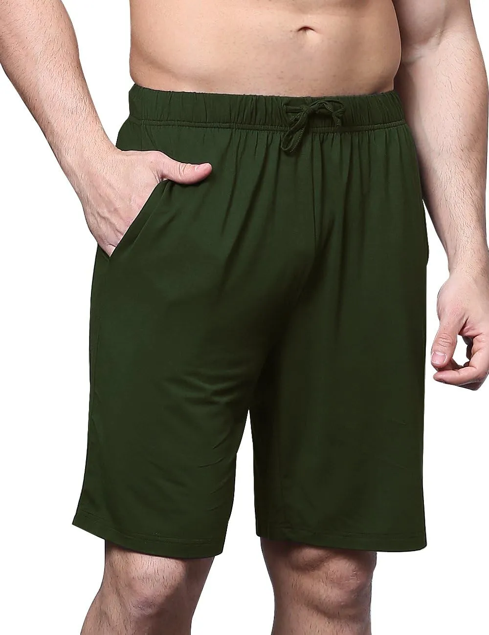 Men's Bamboo Viscose Pajama Shorts Soft Lightweight Knit Sleepwear Shorts with Pockets