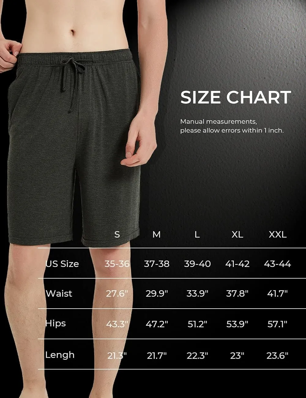 Men's Bamboo Viscose Pajama Shorts Soft Lightweight Knit Sleepwear Shorts with Pockets