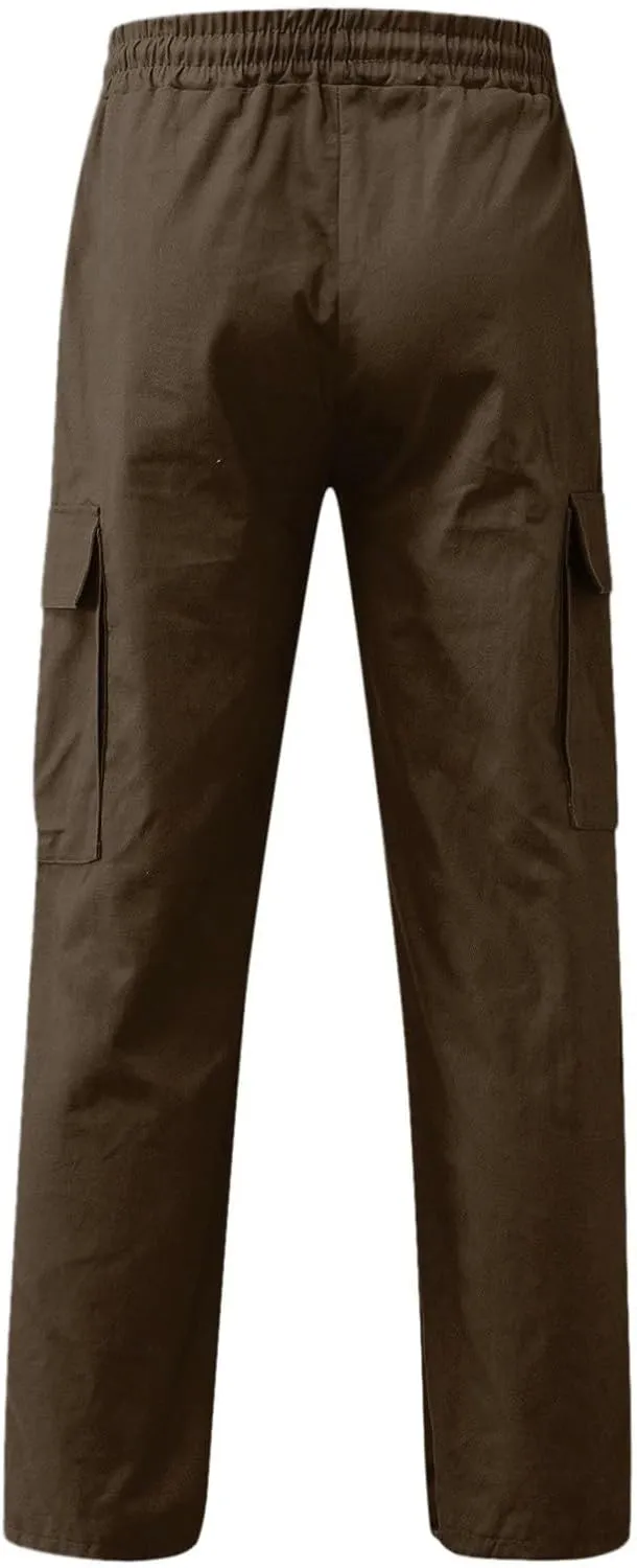 Men's Casual Cargo Pants Workout Joggers Loose Fit Sweatpants Hiking Lightweight Tactical with Multi Pockets