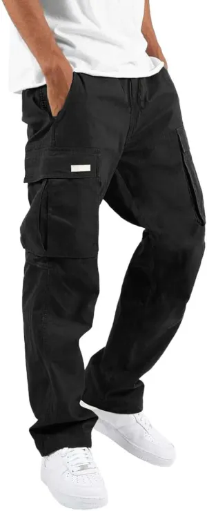 Men's Casual Cargo Pants Workout Joggers Loose Fit Sweatpants Hiking Lightweight Tactical with Multi Pockets