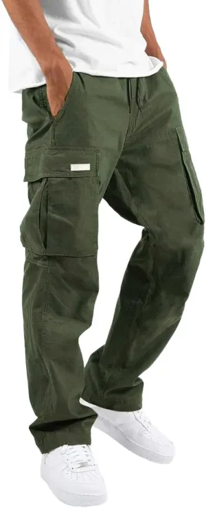 Men's Casual Cargo Pants Workout Joggers Loose Fit Sweatpants Hiking Lightweight Tactical with Multi Pockets