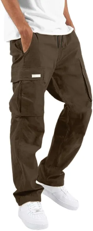 Men's Casual Cargo Pants Workout Joggers Loose Fit Sweatpants Hiking Lightweight Tactical with Multi Pockets