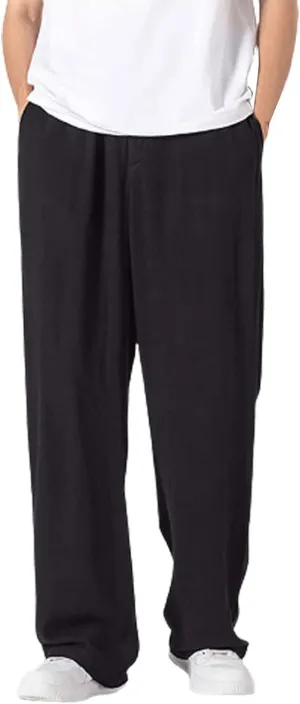 Mens Casual Cotton Linen Wide Leg Loose Lightweight Elastic Waist Pant Jogging Harem Pants Palazzo Trousers