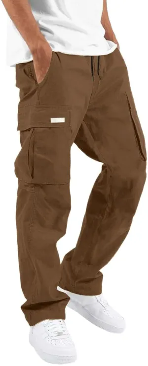 Mens Casual Joggers Pants Elastic Waist Drawstring Straight Leg Sweatpants Lightweight Casual Trousers with Pockets