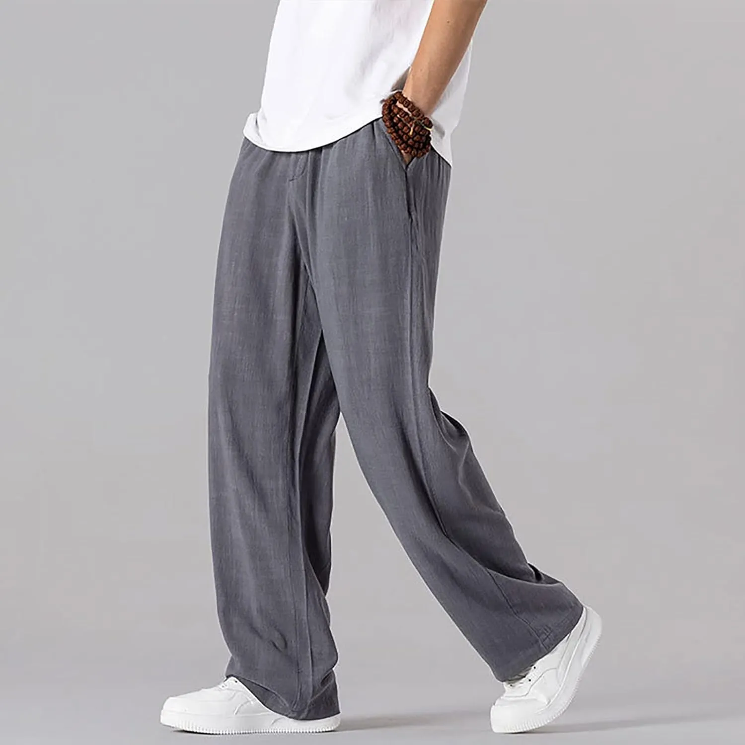 Men's Casual Linen Pants Lightweight Linen Trousers Yoga Pants Cotton Trousers Pajamas Beach Summer Pants
