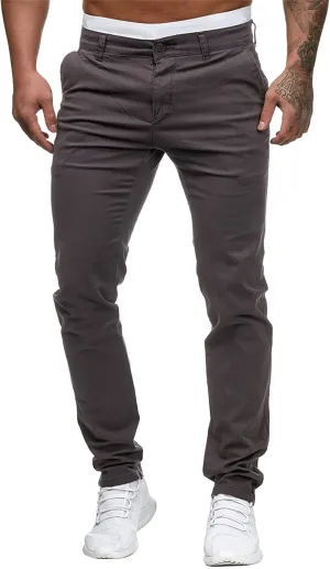 Mens Casual Outdoor Pants Lightweight Cotton Twill Elastic Waist Tapered Joggers Chino Pants with Pockets