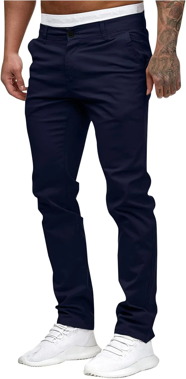 Mens Casual Outdoor Pants Lightweight Cotton Twill Elastic Waist Tapered Joggers Chino Pants with Pockets