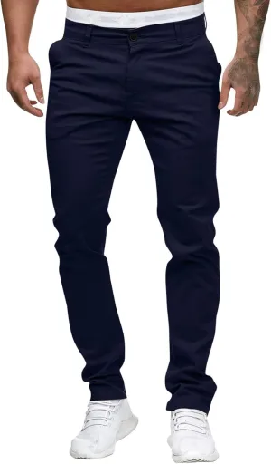 Mens Casual Outdoor Pants Lightweight Cotton Twill Elastic Waist Tapered Joggers Chino Pants with Pockets