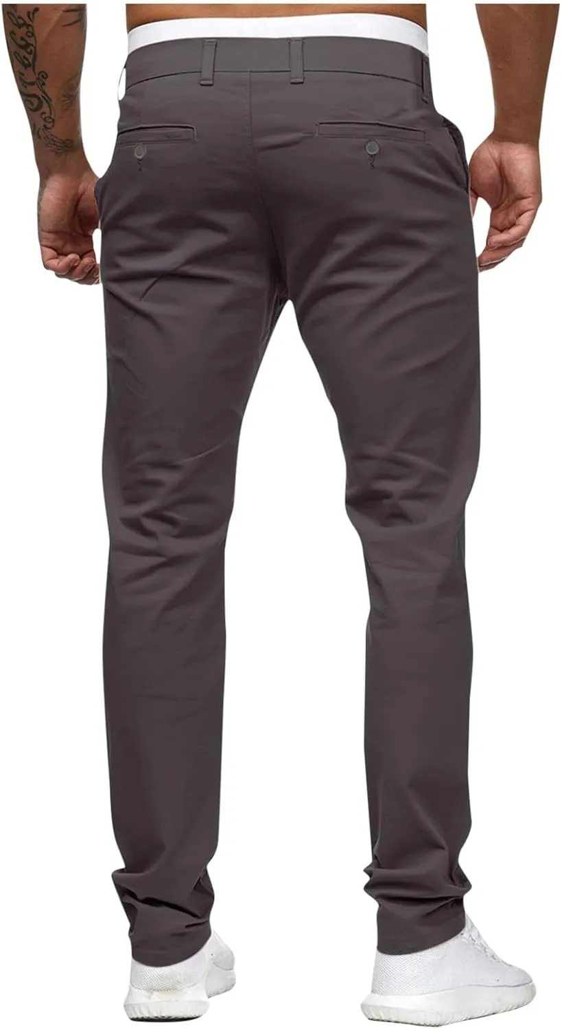 Mens Casual Outdoor Pants Lightweight Cotton Twill Elastic Waist Tapered Joggers Chino Pants with Pockets