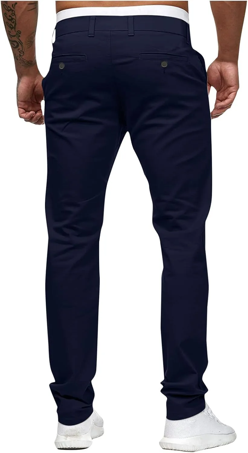 Mens Casual Outdoor Pants Lightweight Cotton Twill Elastic Waist Tapered Joggers Chino Pants with Pockets
