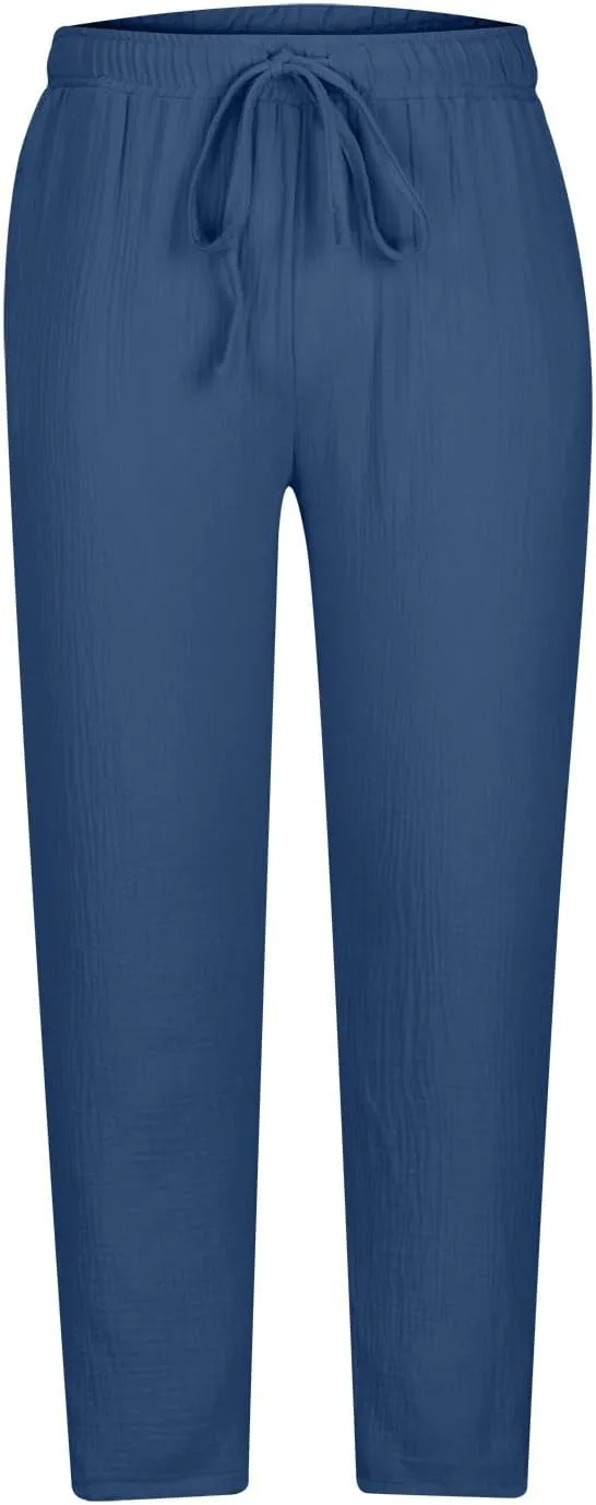 Mens Casual Soft Linen Pants Elastic Waist Drawstring Beach Spring Summer Pants Lightweight Linen Trousers Yoga Pants