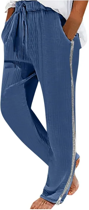 Mens Casual Soft Linen Pants Elastic Waist Drawstring Beach Spring Summer Pants Lightweight Linen Trousers Yoga Pants