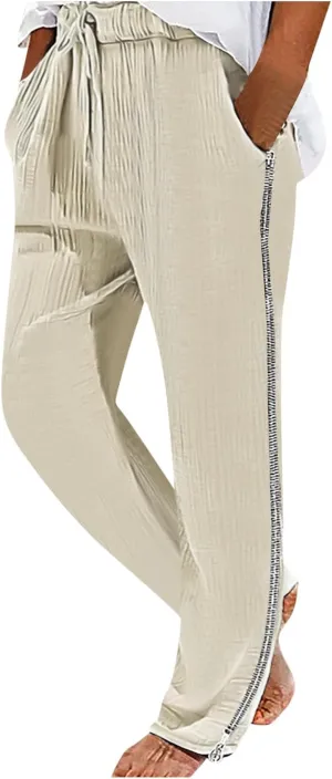 Mens Casual Soft Linen Pants Elastic Waist Drawstring Beach Spring Summer Pants Lightweight Linen Trousers Yoga Pants