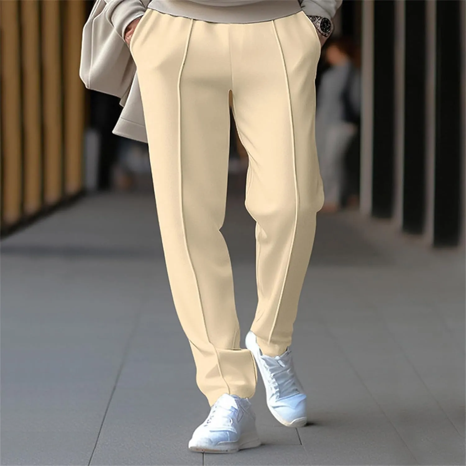 Mens Casual Wide Leg Pants Lightweight Elastic Waist Loose Straight Baggy Sweatpants Fashion Outdoor Trousers