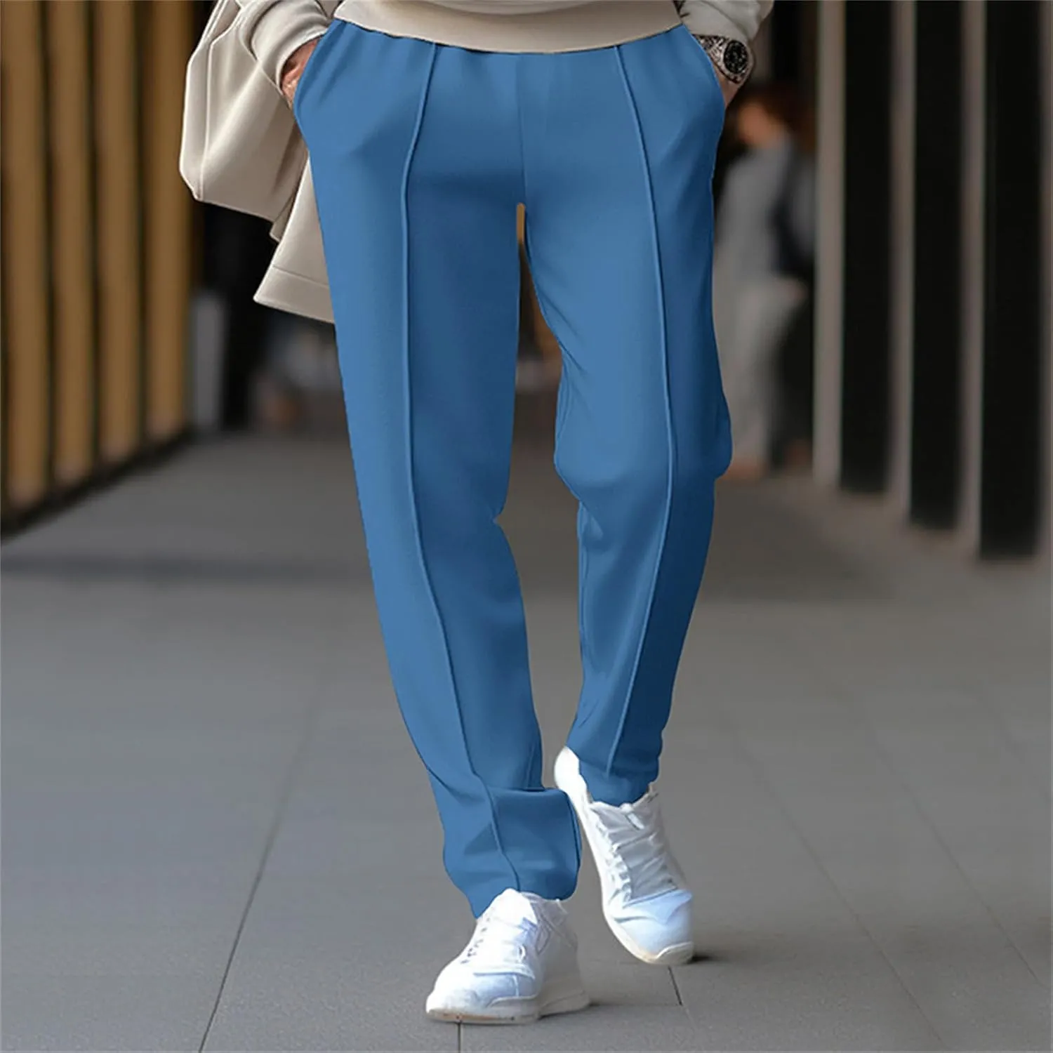 Mens Casual Wide Leg Pants Lightweight Elastic Waist Loose Straight Baggy Sweatpants Fashion Outdoor Trousers