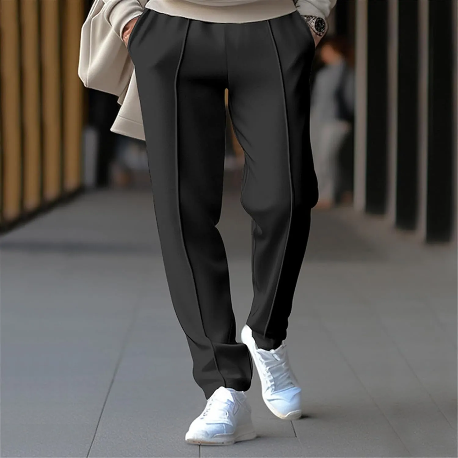 Mens Casual Wide Leg Pants Lightweight Elastic Waist Loose Straight Baggy Sweatpants Fashion Outdoor Trousers