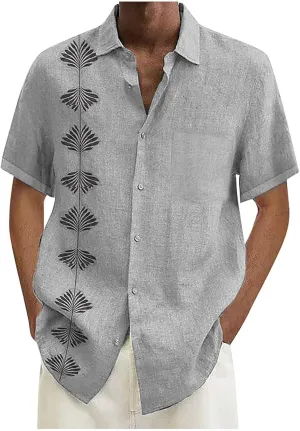 Men's Guayabera Shirt Short Sleeve Button Down Top Collar Cuban Beach Summer Loungewear Pocket Hawaiian Aloha Tshirt Oversize