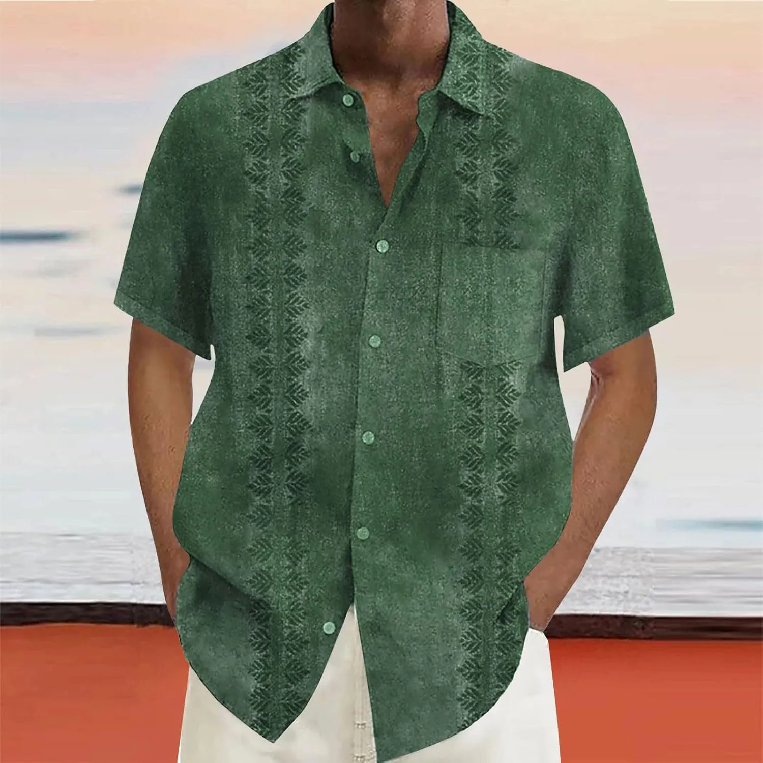 Men's Guayabera Shirt Short Sleeve Button Down Top Collar Cuban Beach Summer Loungewear Pocket Hawaiian Aloha Tshirt Oversize